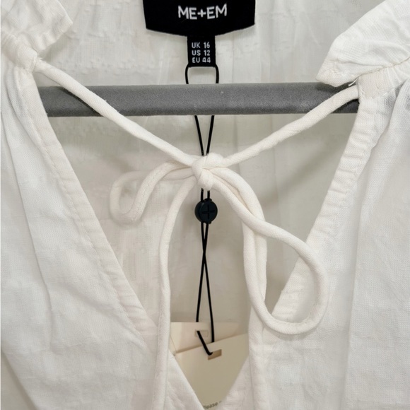 ME+EM White Cotton Tie Neck Button Down Blouse New with Tags US size 12 - Picture 7 of 10